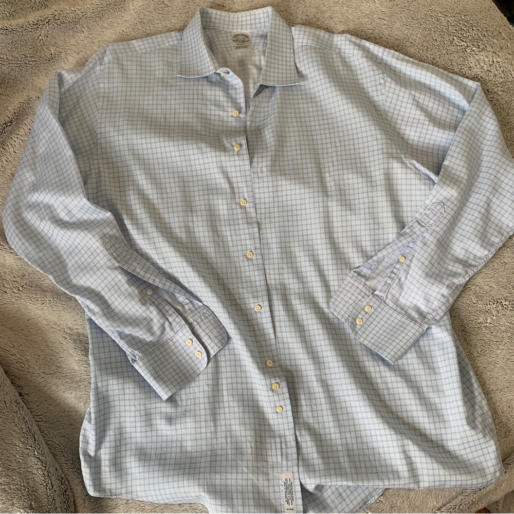 Brooks Brothers blue check button down dress shirt women’s XL